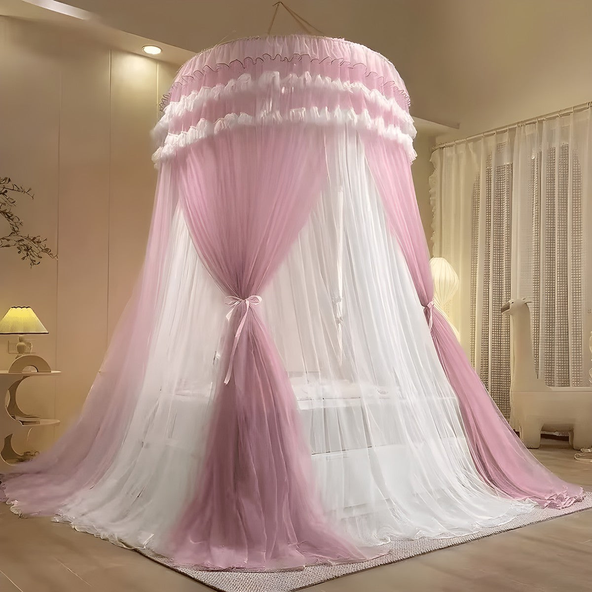 Ciel de Lit Adulte Blanc Rose | Rosée du Matin