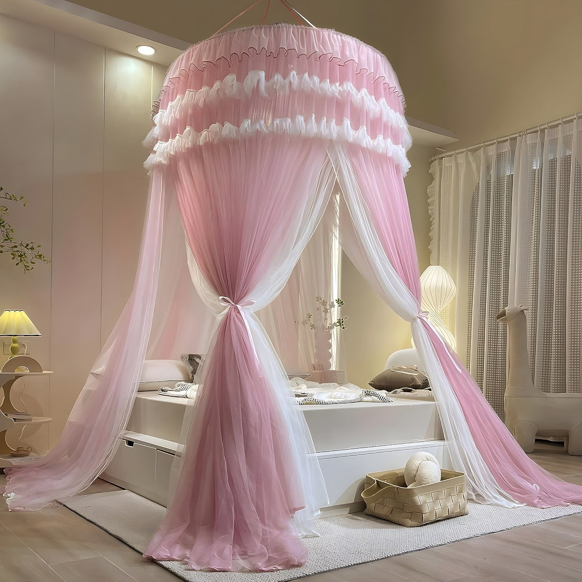Ciel de Lit Adulte Blanc Rose | Rosée du Matin