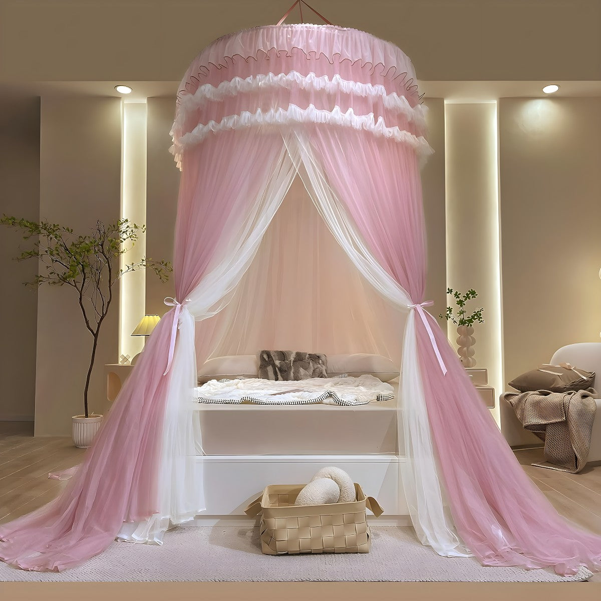 Ciel de Lit Adulte Blanc Rose | Rosée du Matin