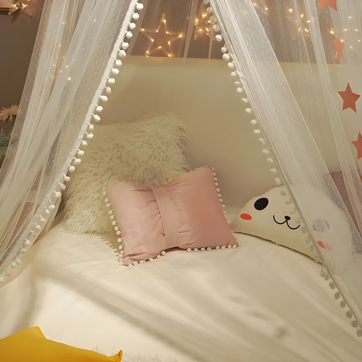 Ciel de Lit Bébé Blanc et Rose | Voile d’Étoiles