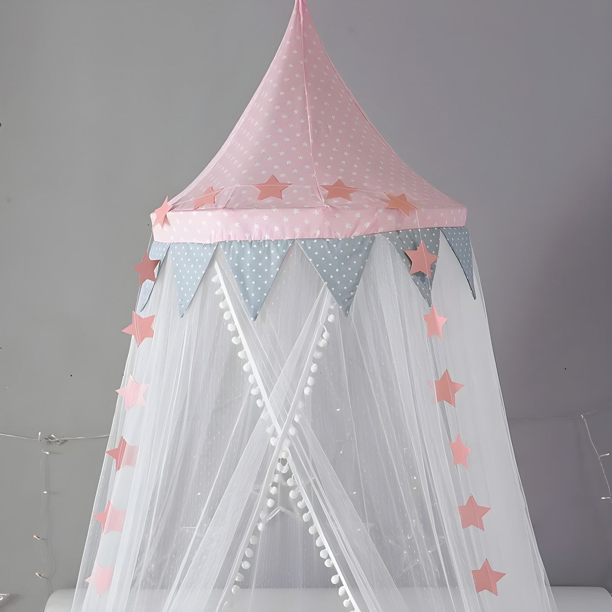 Ciel de Lit Bébé Blanc et Rose | Voile d’Étoiles