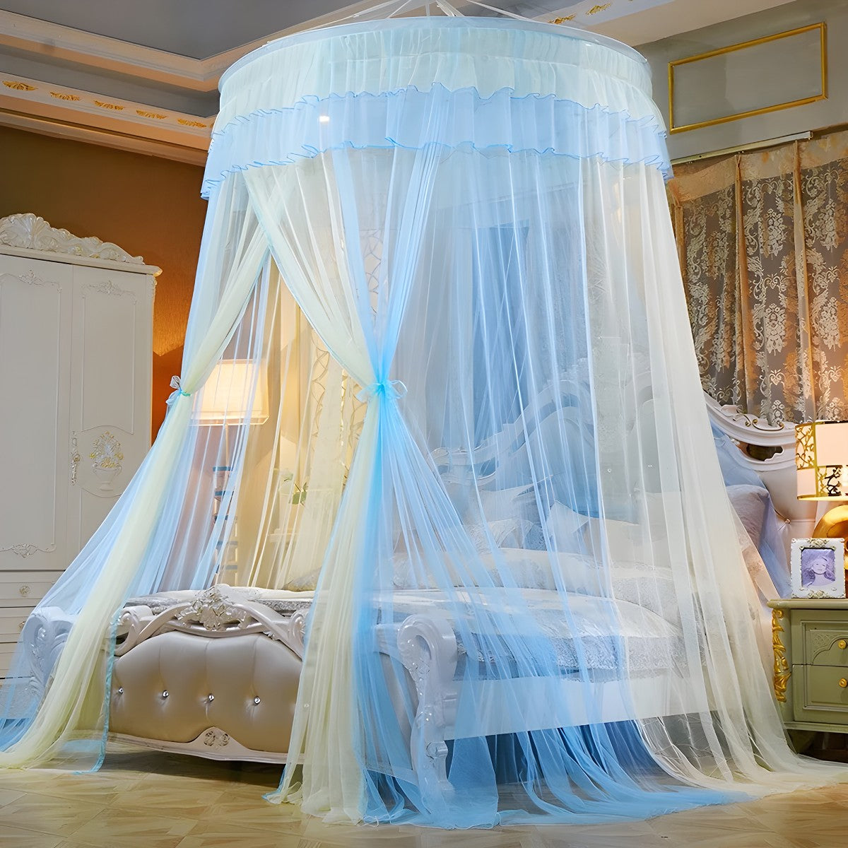 Ciel de Lit Bleu Ciel et Jaune | Cocoon d'Éclat