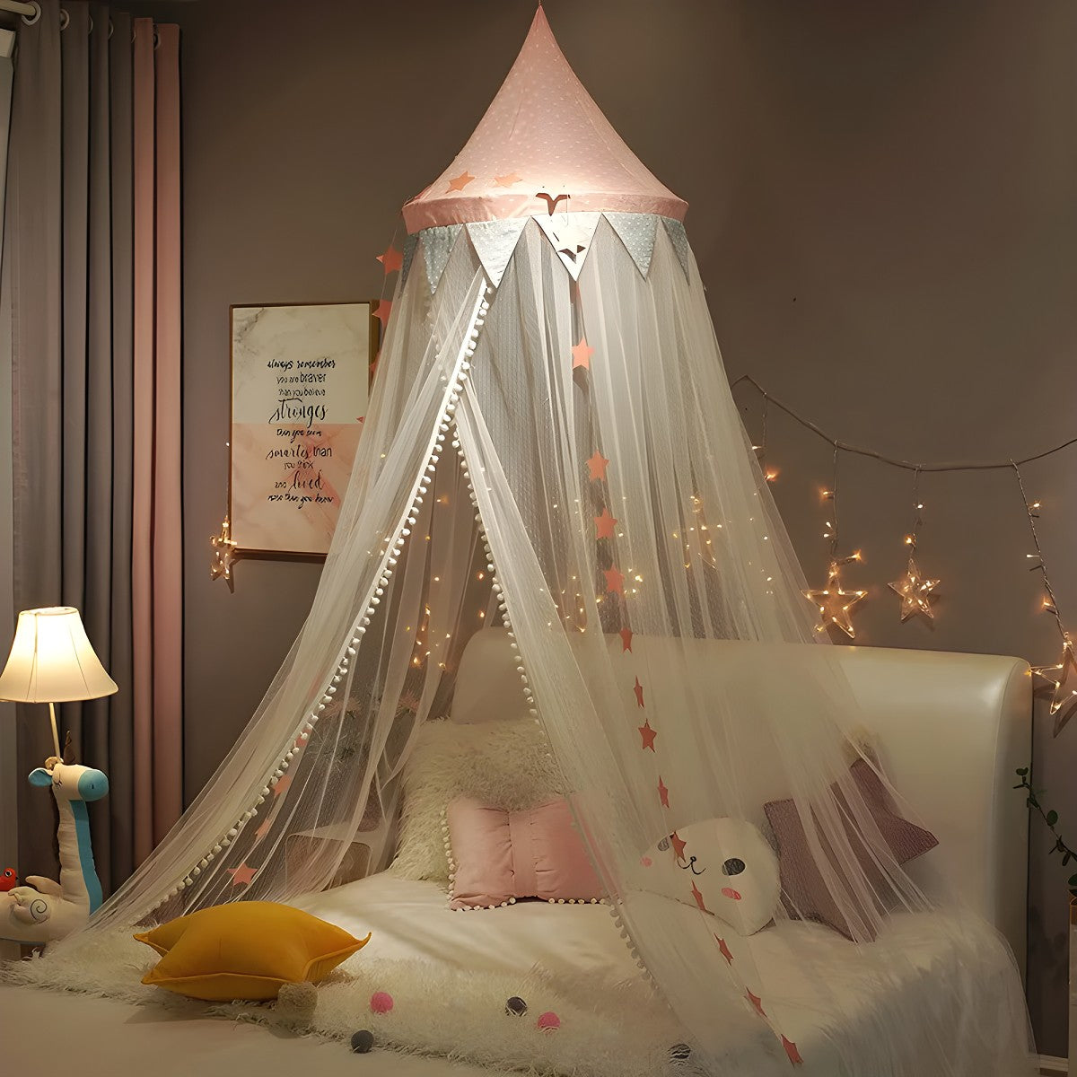 Ciel de Lit Bébé Blanc et Rose | Voile d’Étoiles