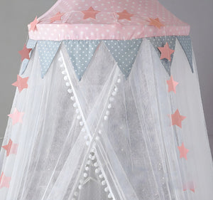 Ciel de Lit Bébé Blanc et Rose | Voile d’Étoiles